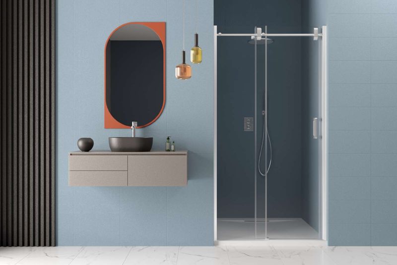 Tubular Rail 1 Fixed 1 Sliding Shower Enclosure — Tubular Rail series, alcove
