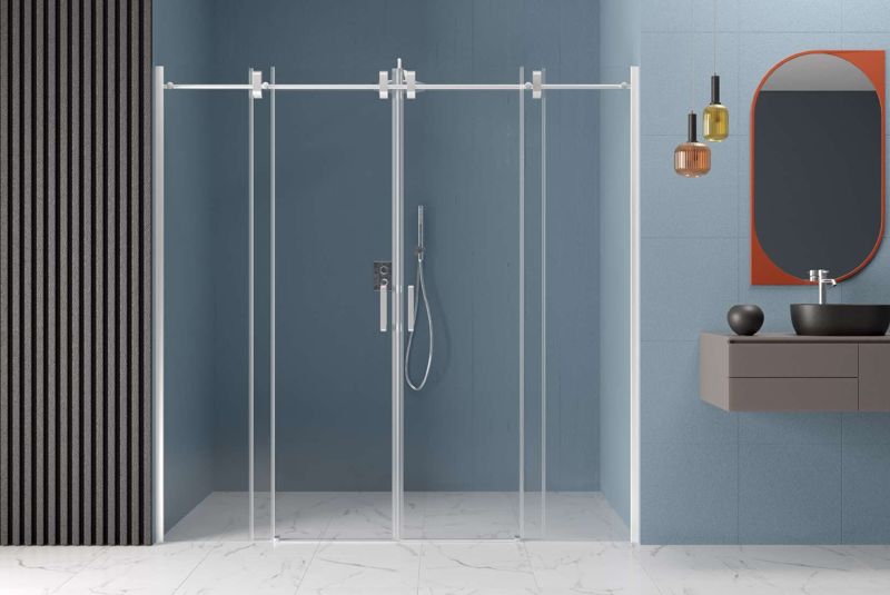Tubular Rail 2 Fixed 2 Sliding Shower Enclosure — Tubular Rail series, alcove