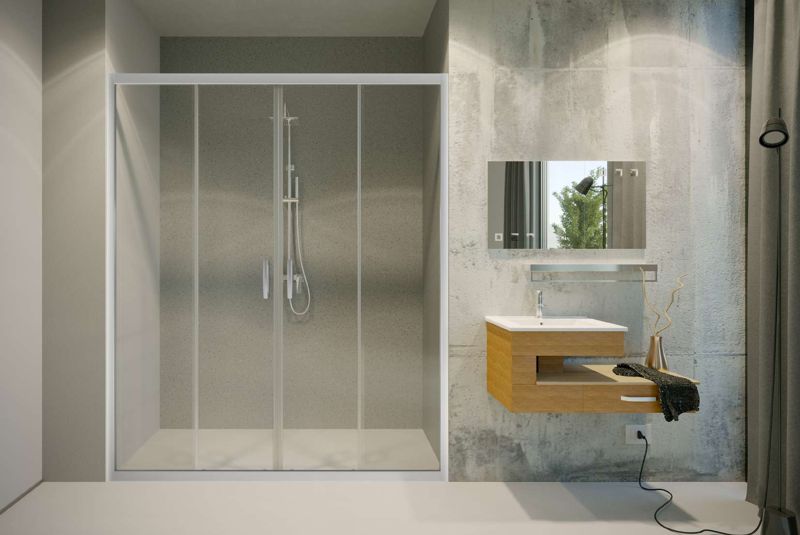 Sliding Glass 2 Fixed 2 Sliding Shower Enclosure — Sliding Glass series, alcove